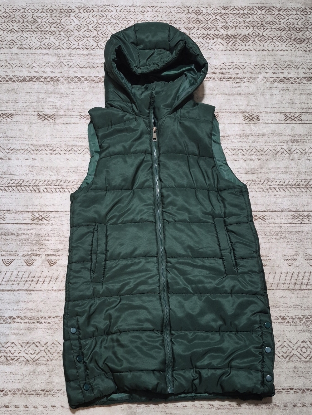 Source Unknown Dark Green Hooded Quilted Puffer Vest